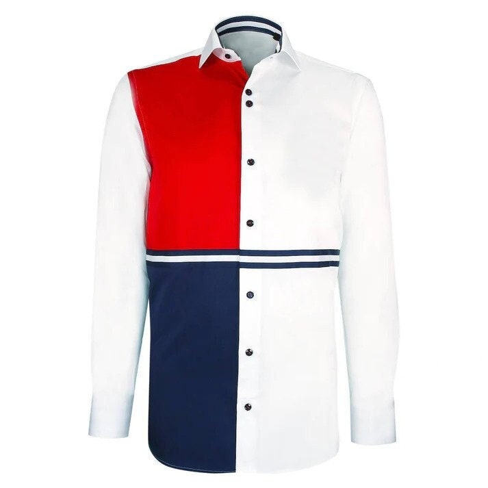 Men's Formal Shirt Men Italian Shirt Designer Great Quality Regular Fit White Red Navy
