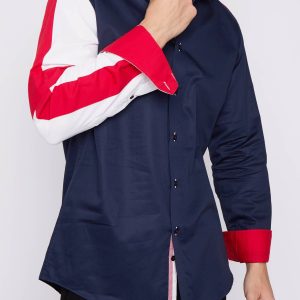 Men's Union Jack Formal Shirt Men Italian Shirt Designer Great Quality Regular Fit Navy Sc302