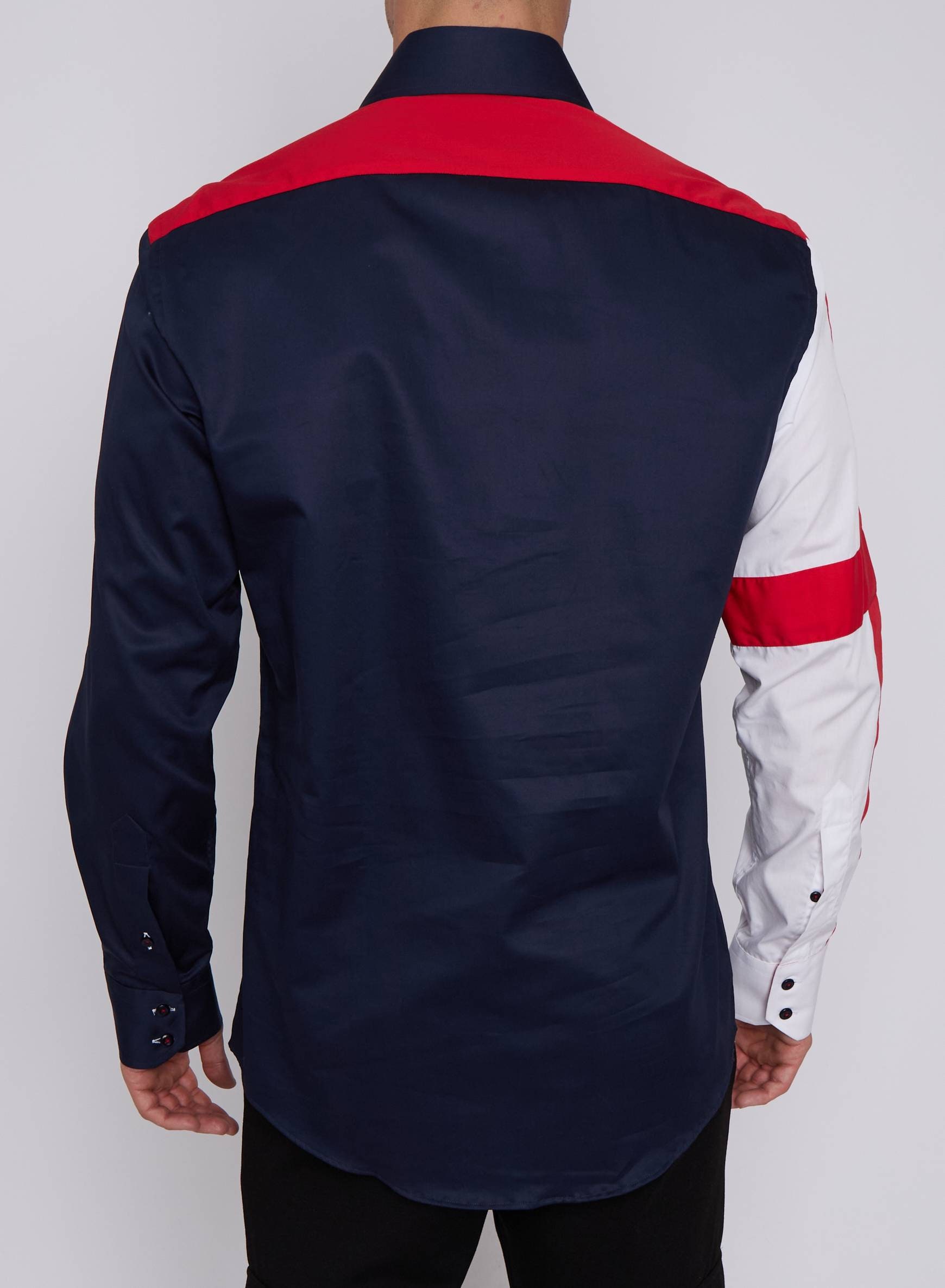 Men's Union Jack Formal Shirt Men Italian Shirt Designer Great Quality Slim Fit Navy Sc301