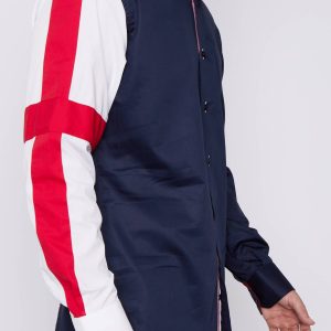 Men's Union Jack Formal Shirt Men Italian Shirt Designer Great Quality Slim Fit Navy Sc301