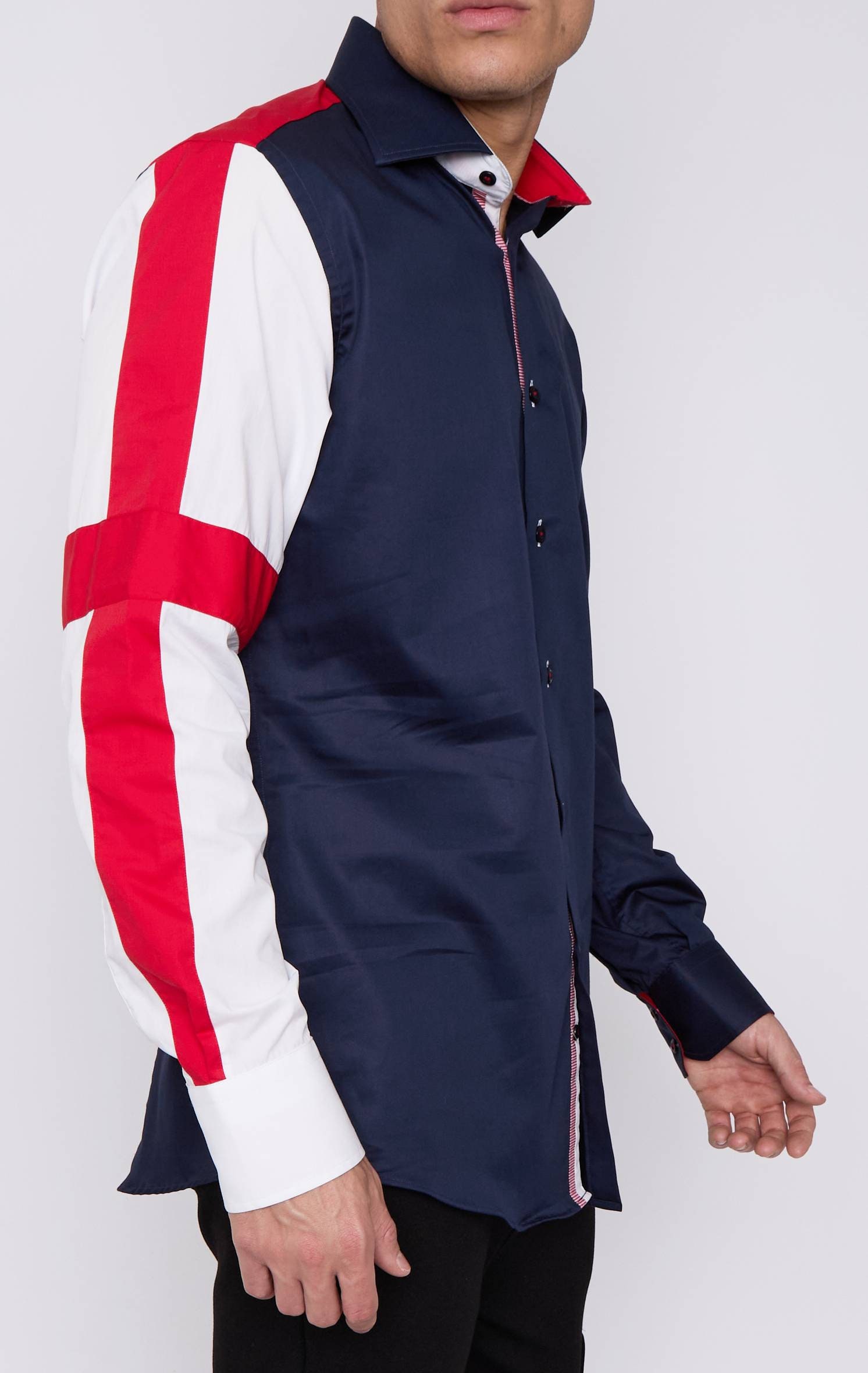 Men's Union Jack Formal Shirt Men Italian Shirt Designer Great Quality Slim Fit Navy Sc301