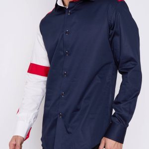 Men's Union Jack Formal Shirt Men Italian Shirt Designer Great Quality Slim Fit Navy Sc301
