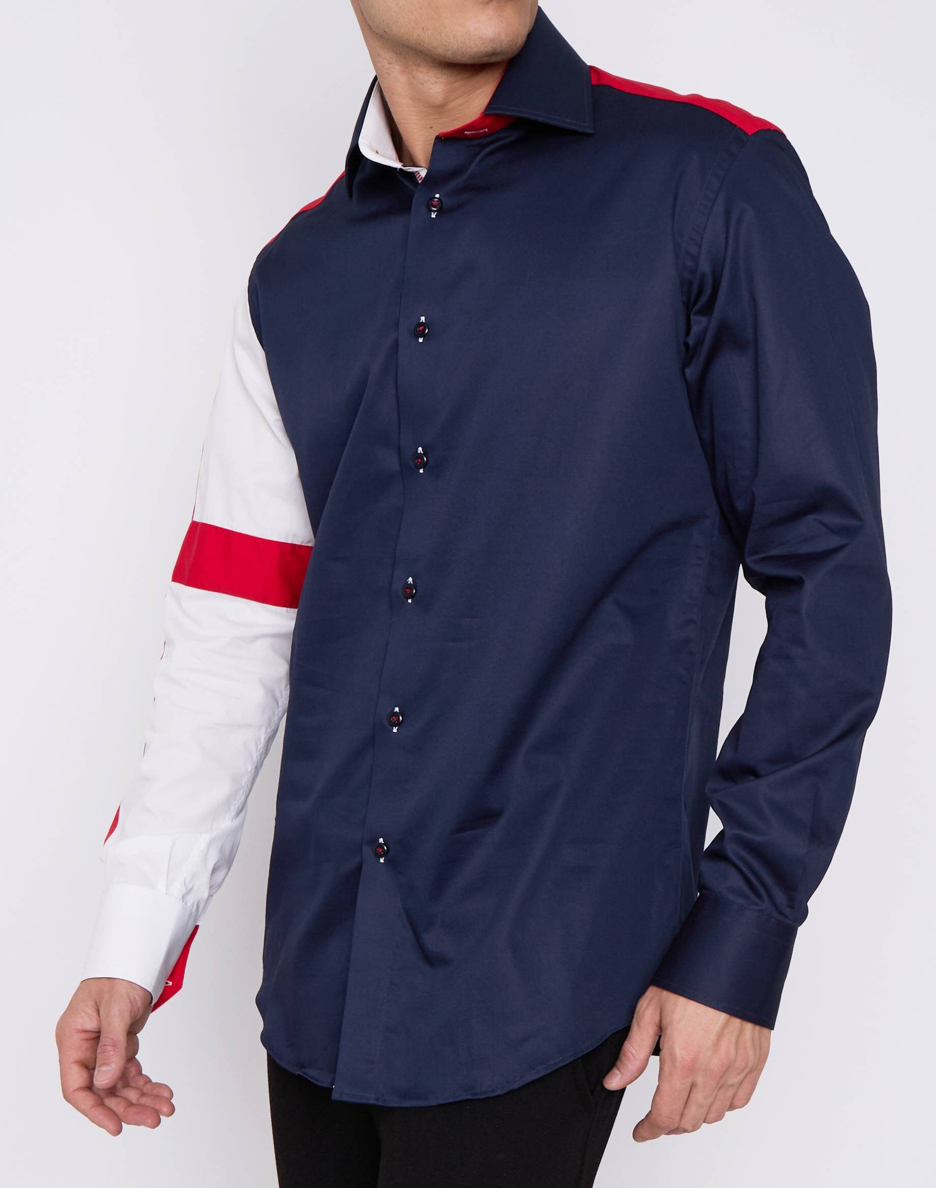 Men's Union Jack Formal Shirt Men Italian Shirt Designer Great Quality Slim Fit Navy Sc301