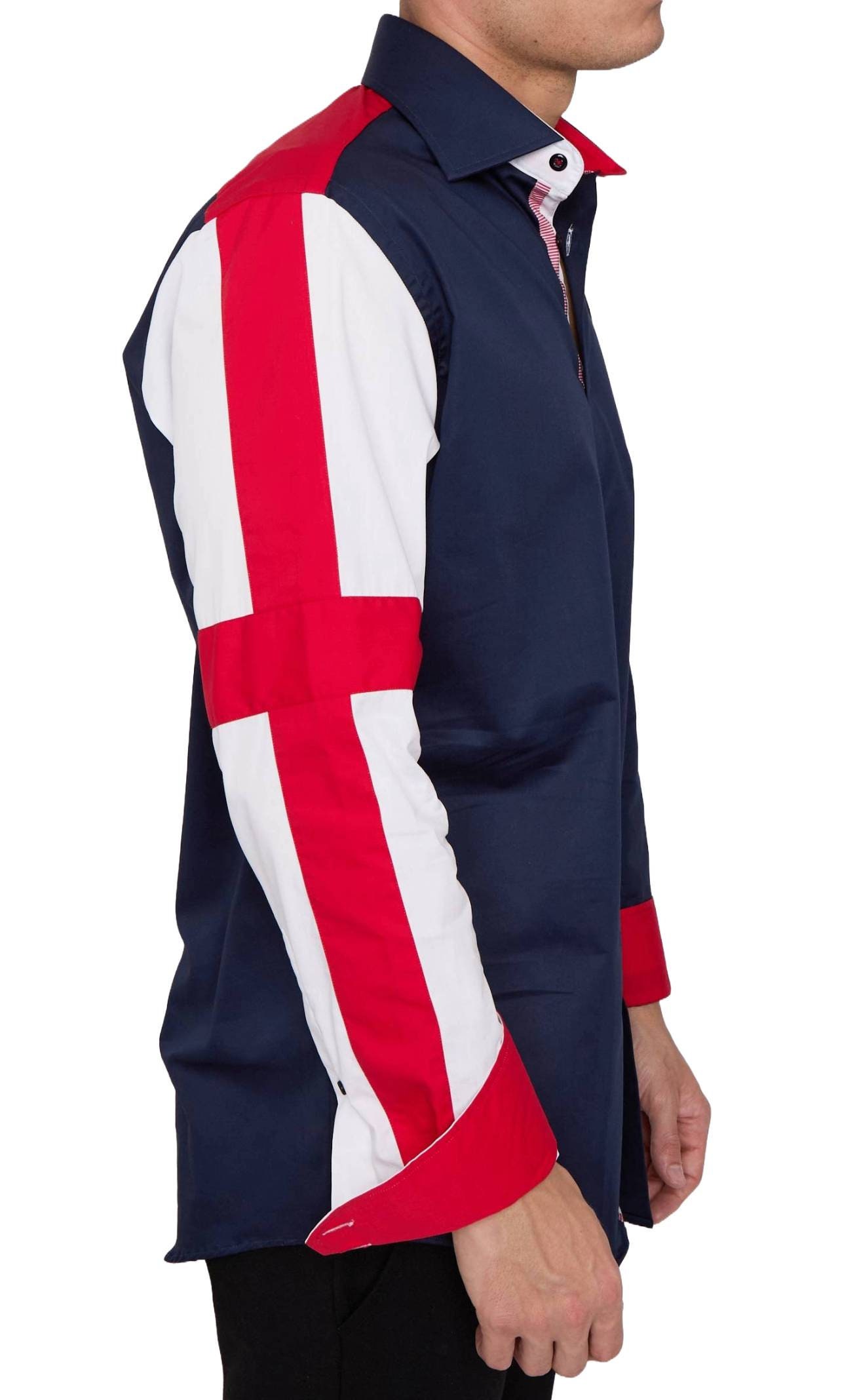 Men's Union Jack Formal Shirt Men Italian Shirt Designer Great Quality Slim Fit Navy Sc301