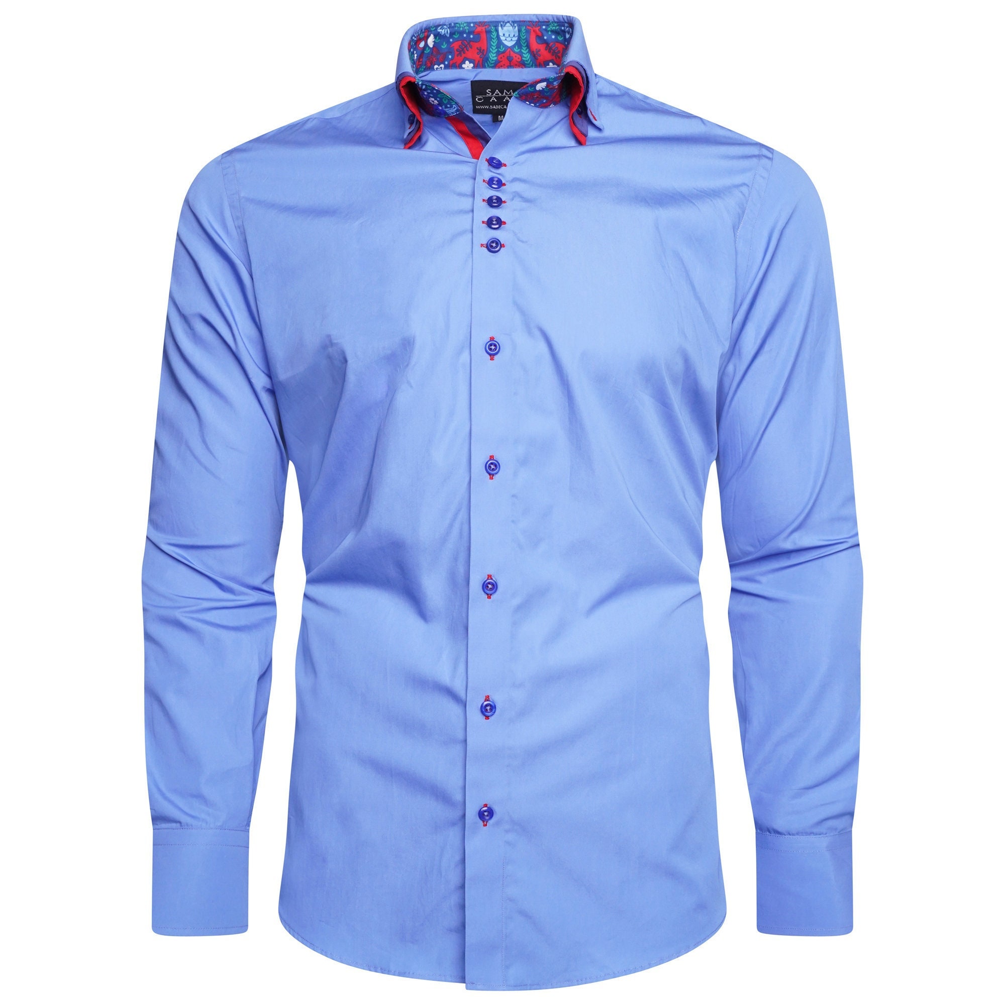 Men's Formal Shirt Men Italian Triple Collar Shirt Designer Great Quality Slim Fit Blue Sc303