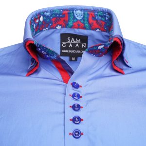 Men's Formal Shirt Men Italian Triple Collar Shirt Designer Great Quality Regular Fit Blue Sc303