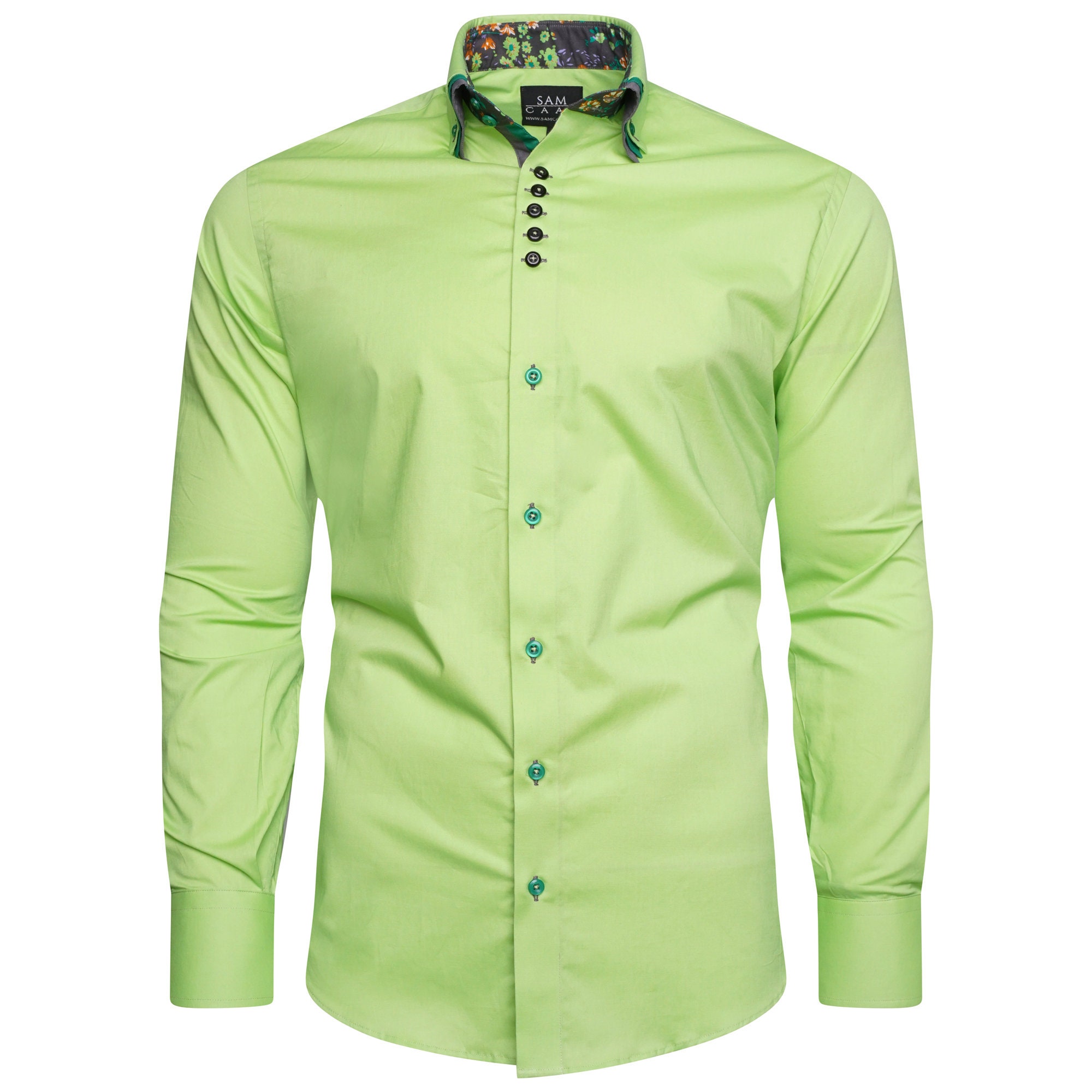 Men's Formal Shirt Men Italian Triple Collar Shirt Designer Great Quality Slim Fit Green Sc304