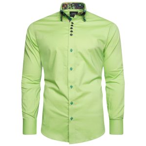 Men's Formal Shirt Men Italian Triple Collar Shirt Designer Great Quality Regular Fit Green Sc304