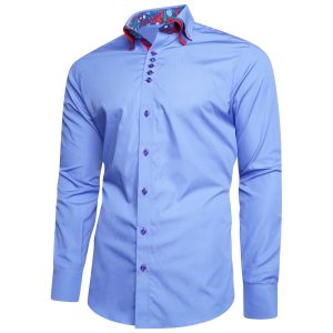 Men's Formal Shirt Men Italian Triple Collar Shirt Designer Great Quality Regular Fit Blue Sc303
