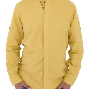Men's Linen Blend Shirt Designer Great Quality Slim Fit White Brown