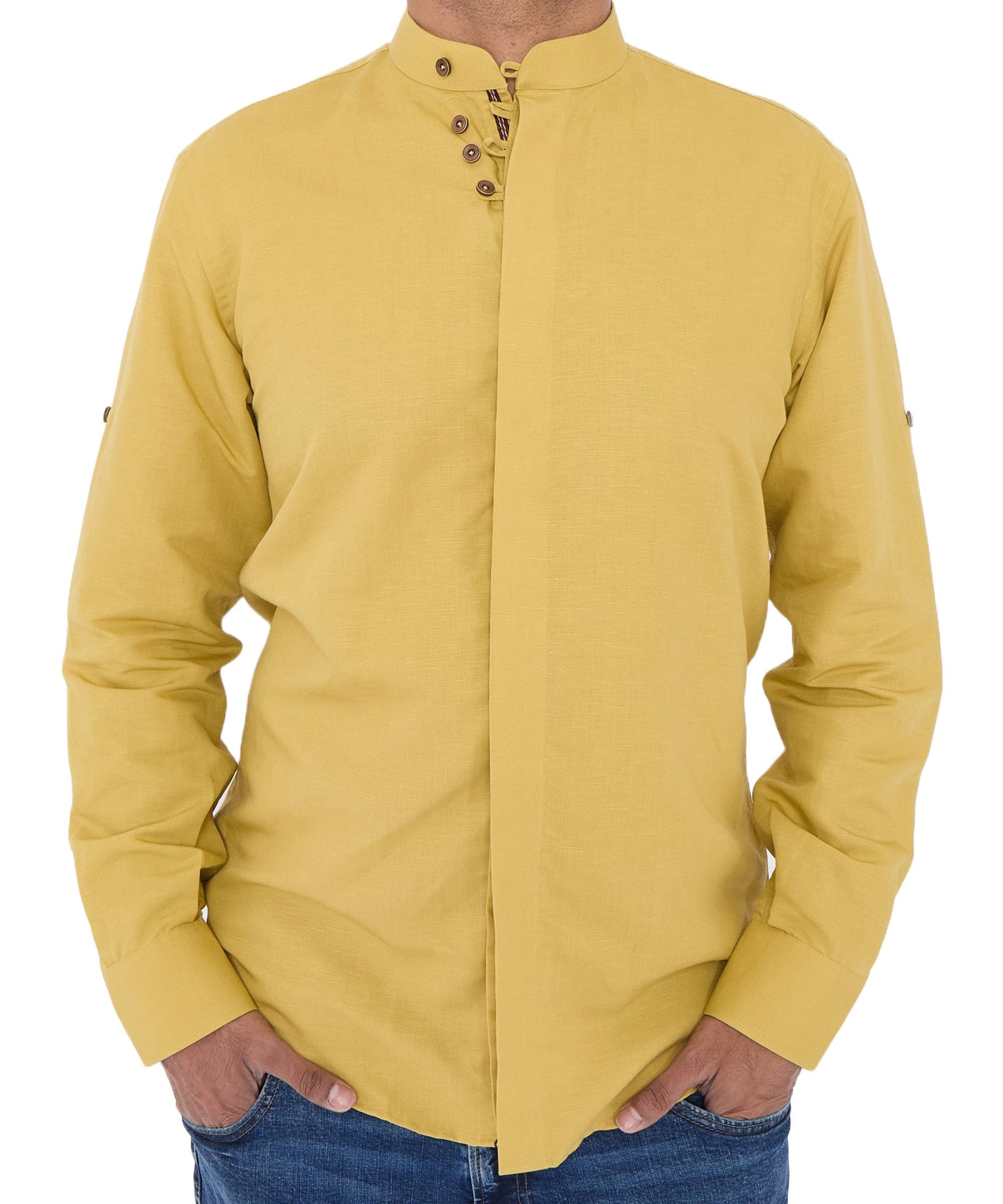 Men's Linen Blend Shirt Designer Great Quality Slim Fit White Brown