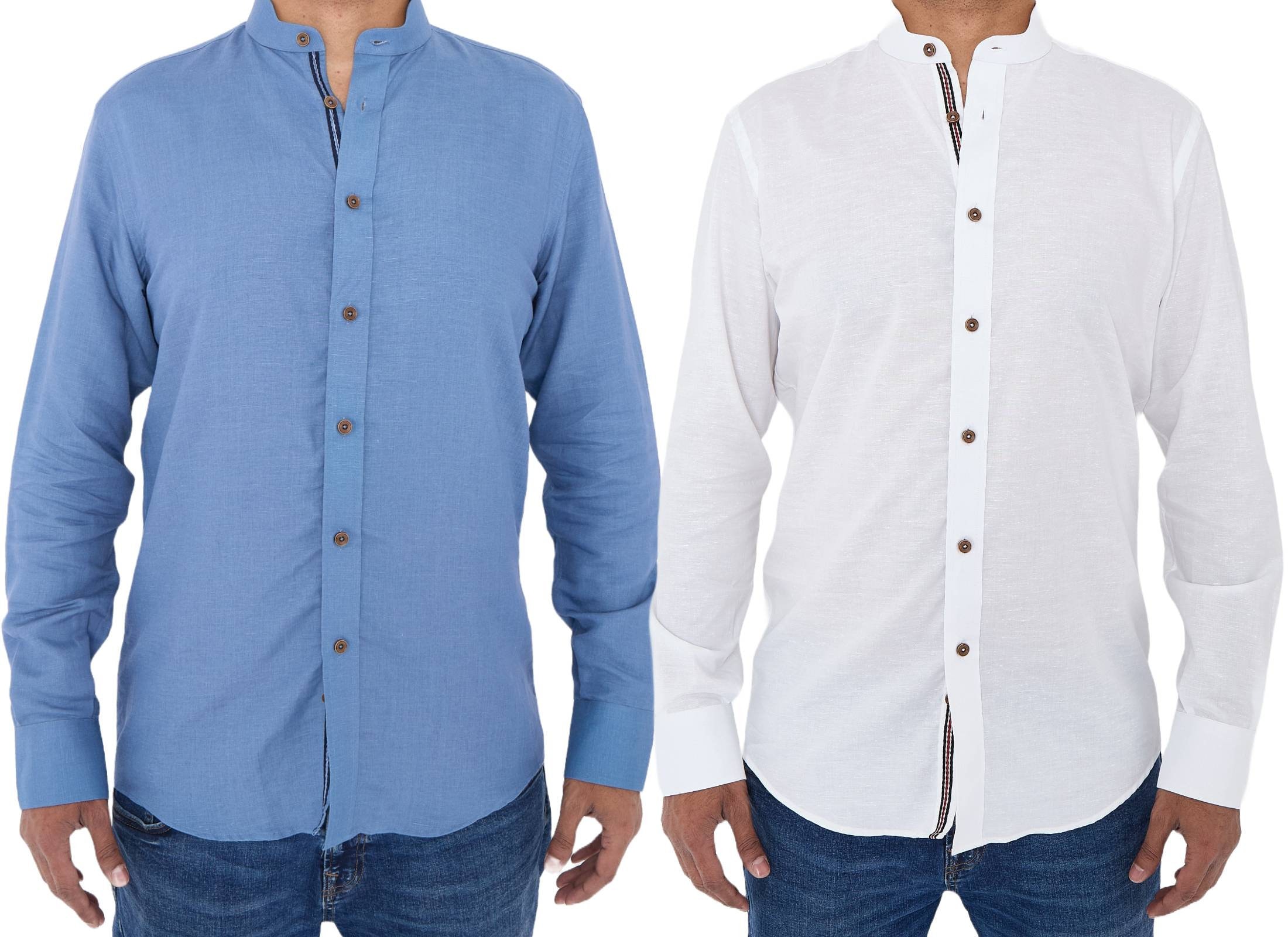 Men's Linen Blend Shirt Designer Great Quality Slim Fit Blue White