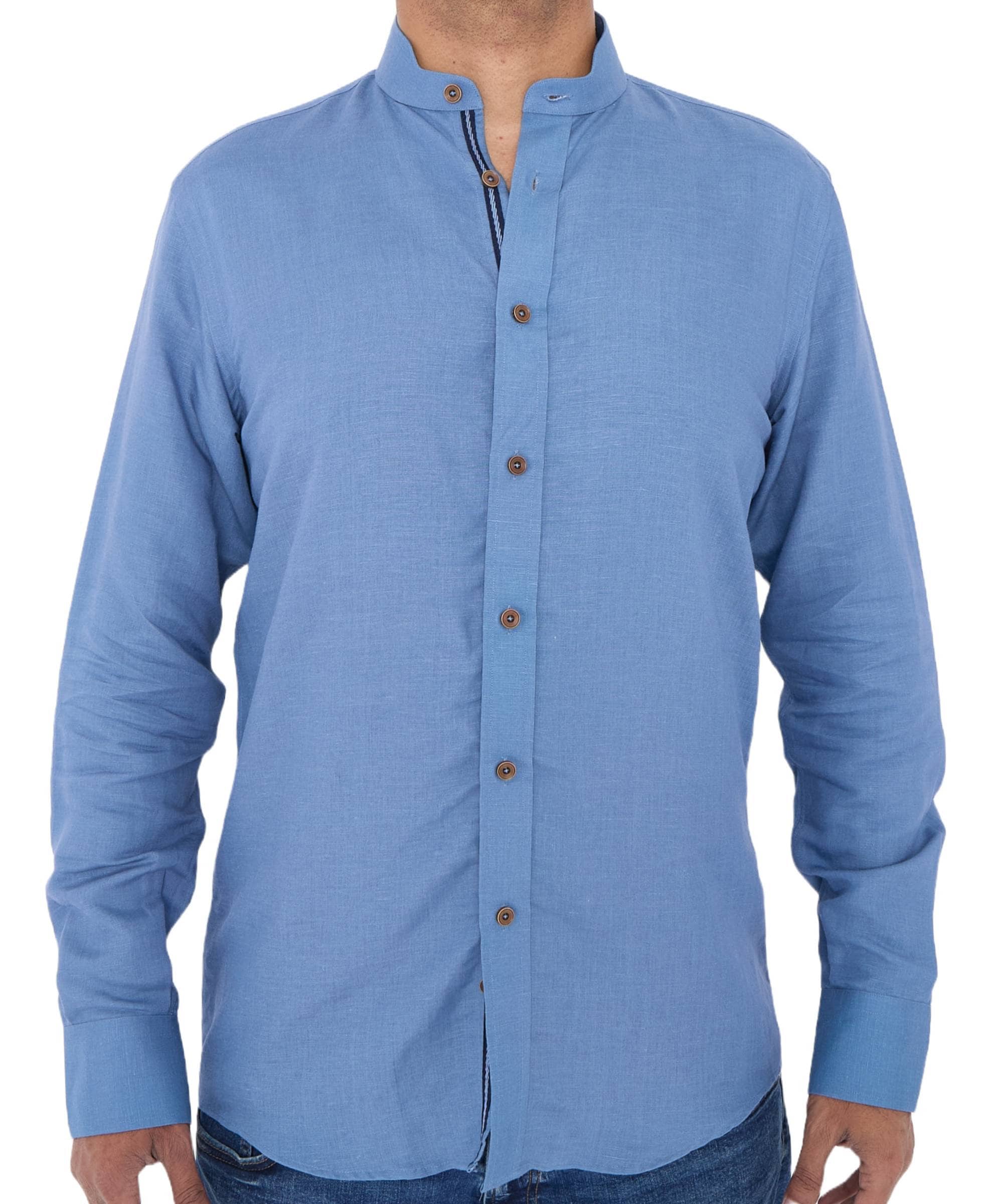 Men's Linen Blend Shirt Designer Great Quality Slim Fit Blue White