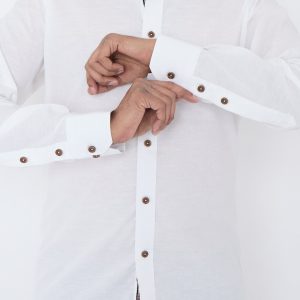 Men's Linen Blend Shirt Designer Great Quality Slim Fit Blue White