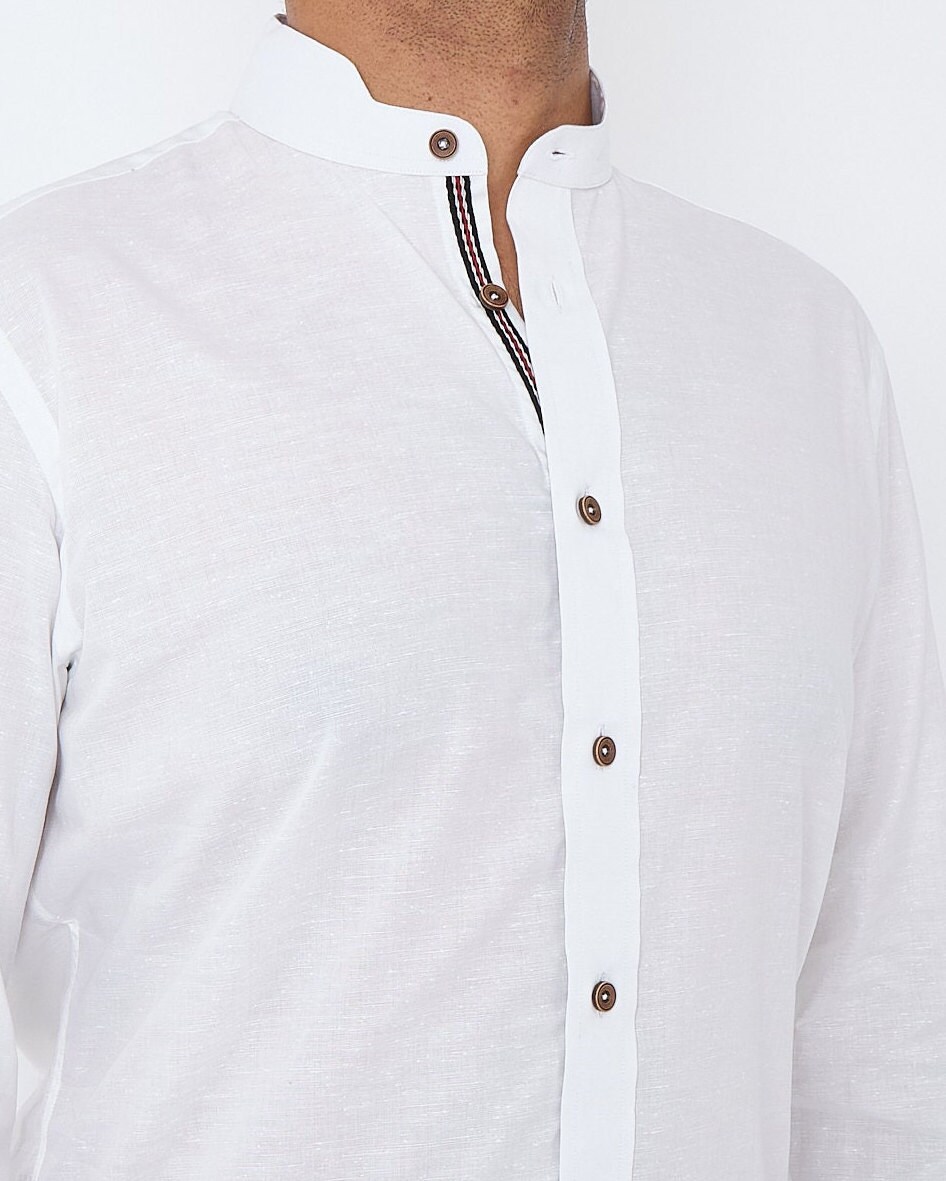 Men's Linen Blend Shirt Designer Great Quality Slim Fit Blue White