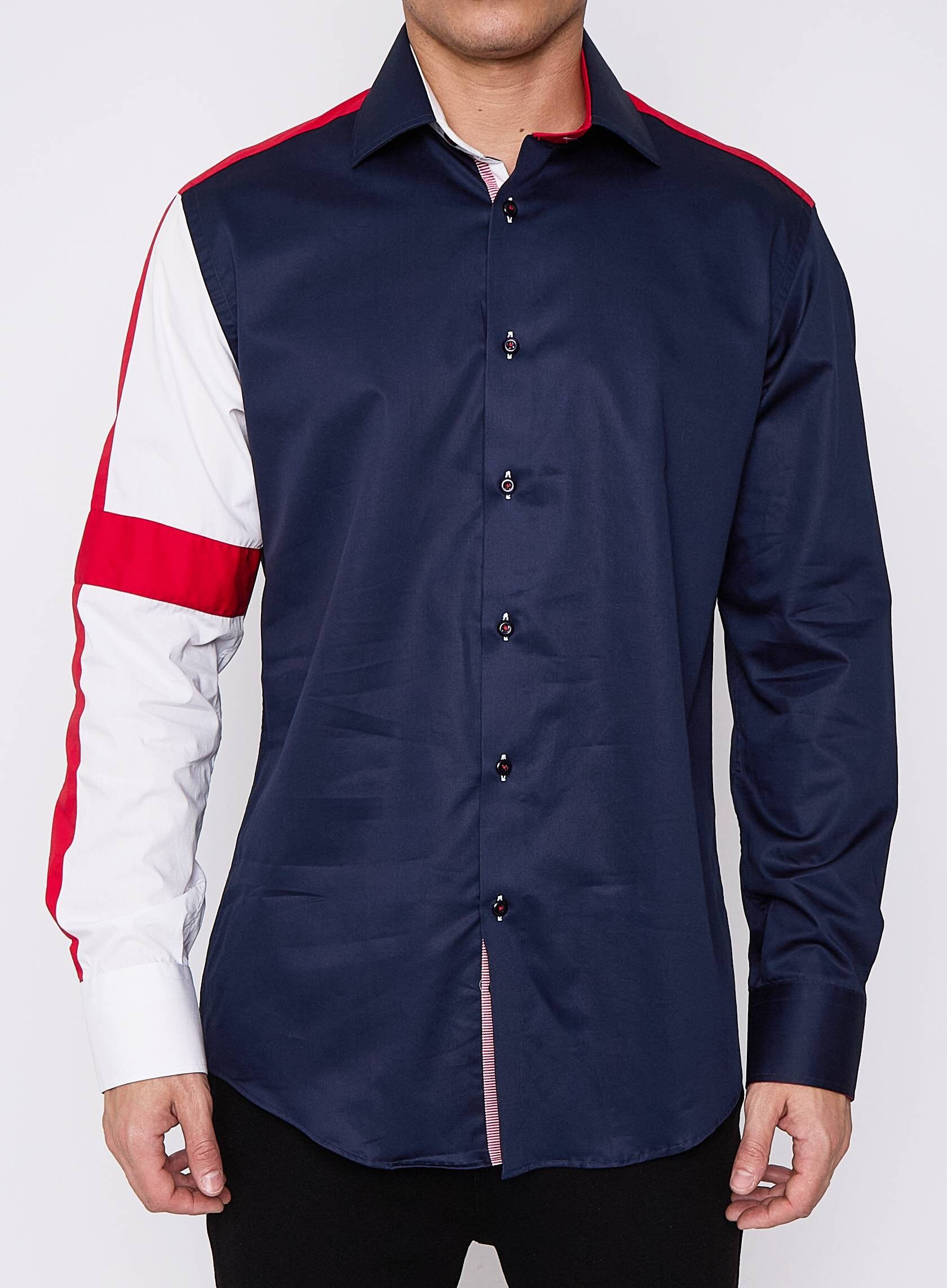 Men's Union Jack Formal Shirt Men Italian Shirt Designer Great Quality Regular Fit Navy Sc302