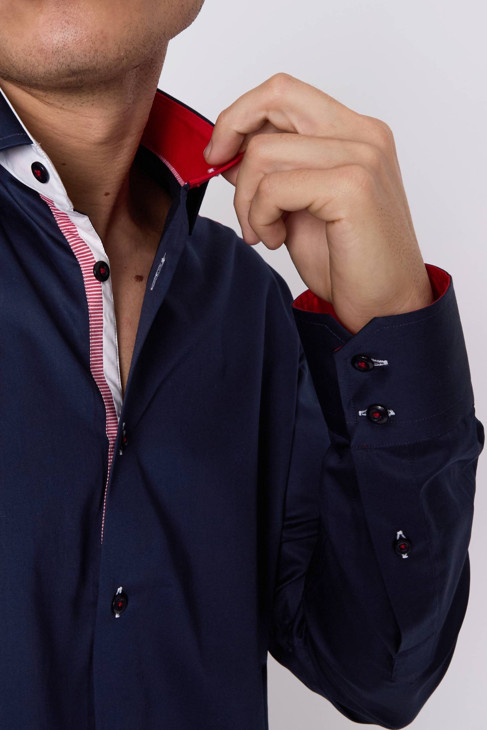 Men's Union Jack Formal Shirt Men Italian Shirt Designer Great Quality Slim Fit Navy Sc301