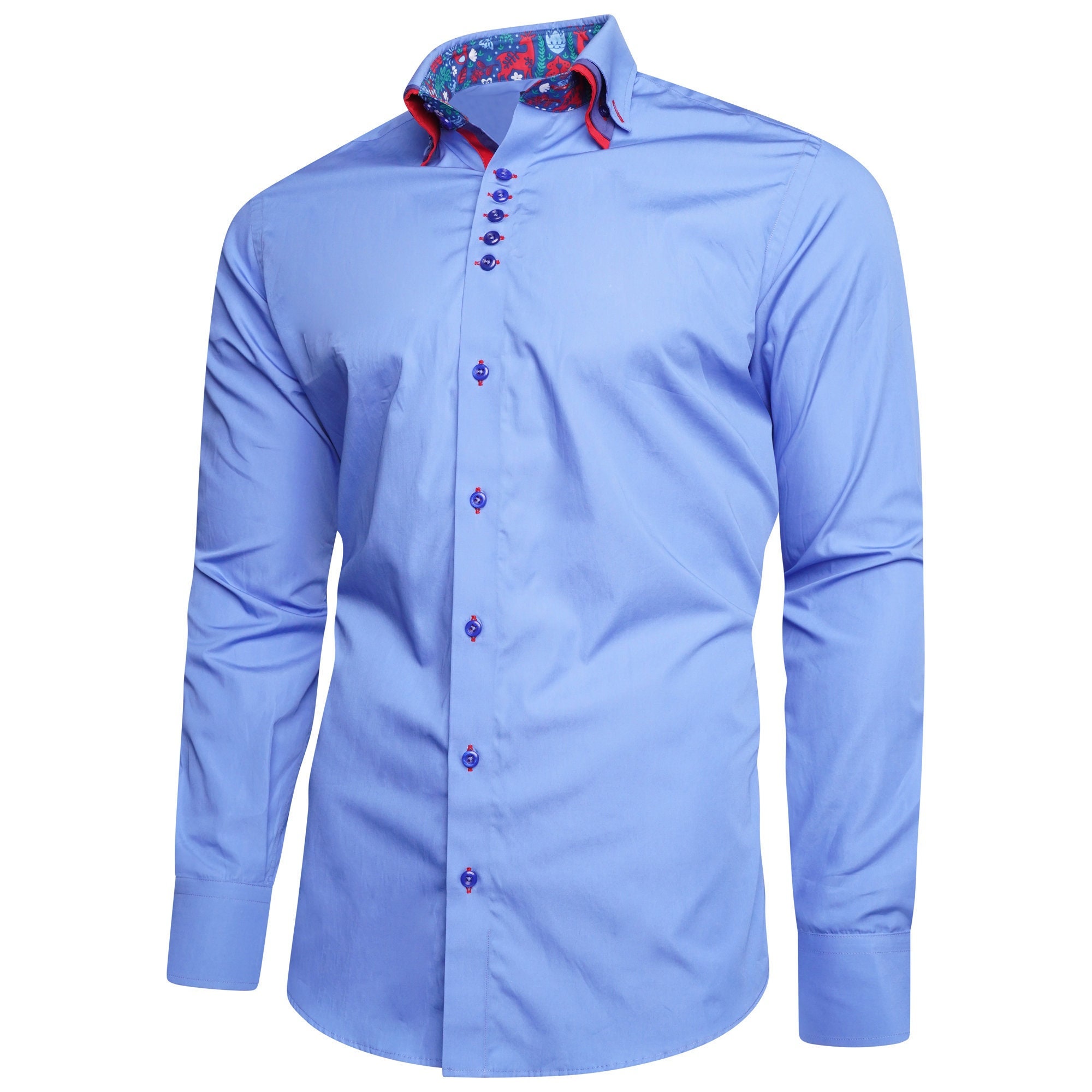 Men's Formal Shirt Men Italian Triple Collar Shirt Designer Great Quality Slim Fit Blue Sc303