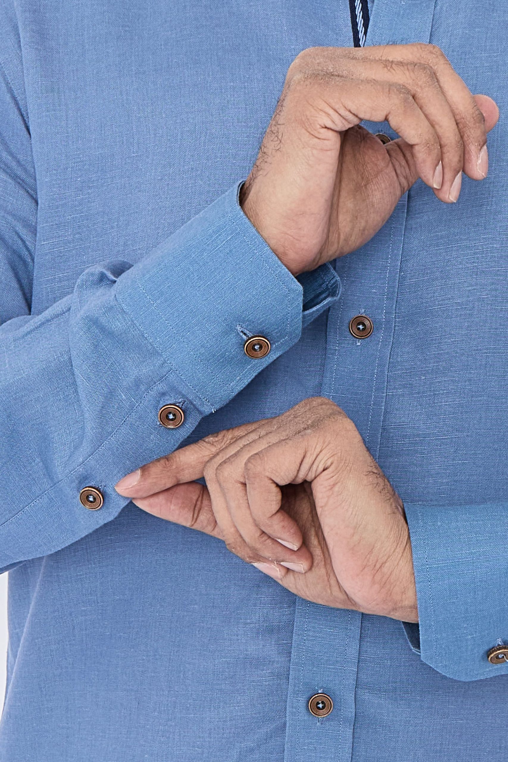 Men's Linen Blend Shirt Designer Great Quality Slim Fit Blue White