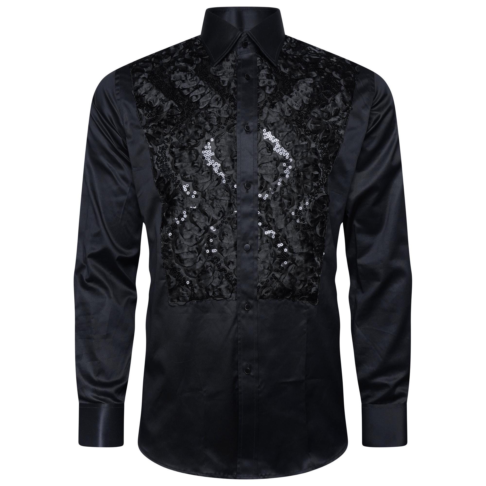 Men's Formal Shirt Men Designer Great Quality Slim Fit Sequin Party Wedding Night Ceremony Black