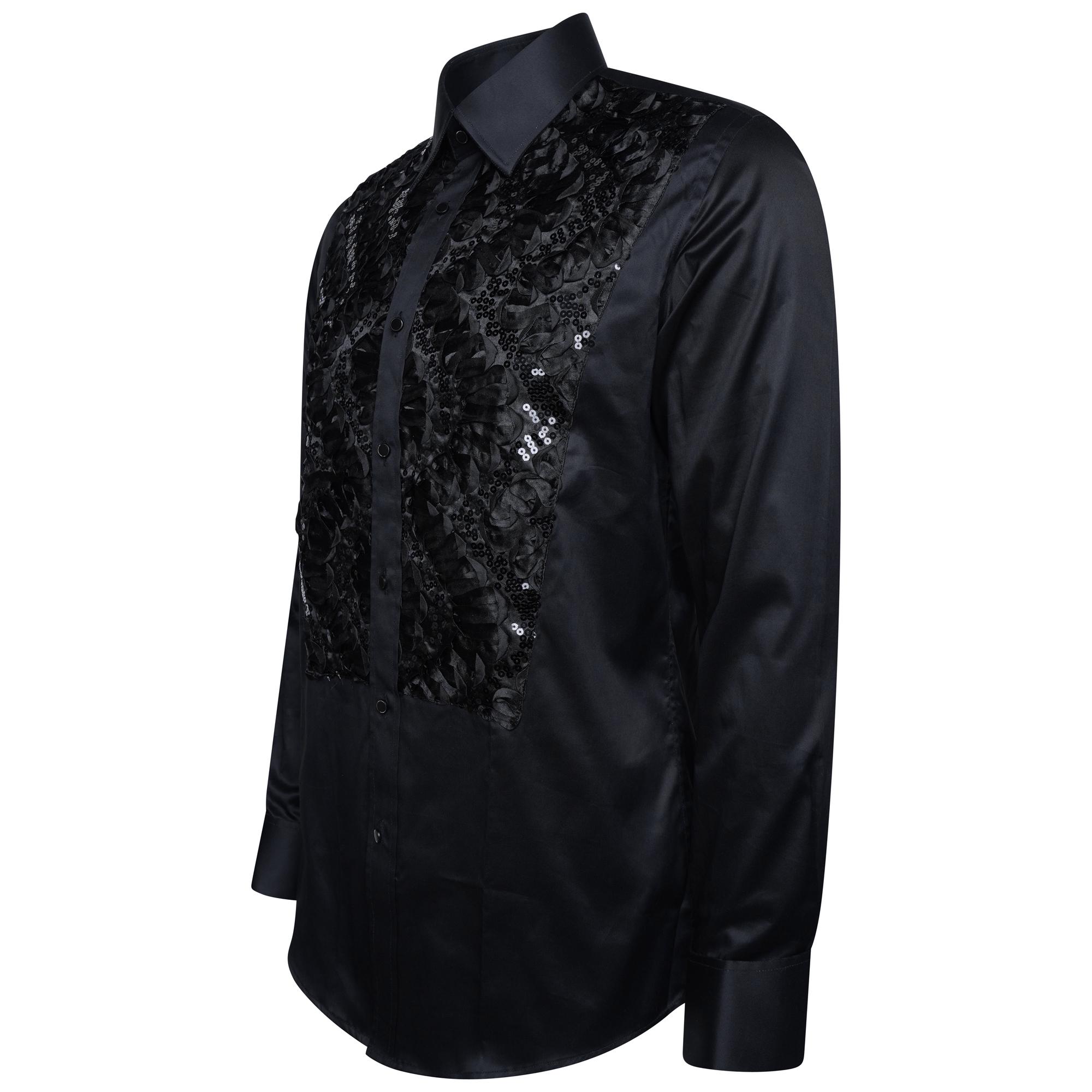 Men's Formal Shirt Men Designer Great Quality Regular Fit Sequin Party Wedding Night Ceremony Black