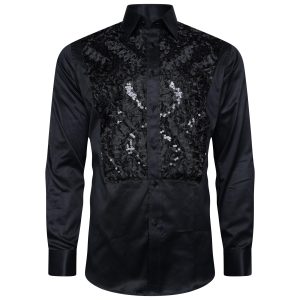 Men's Formal Shirt Men Designer Great Quality Regular Fit Sequin Party Wedding Night Ceremony Black