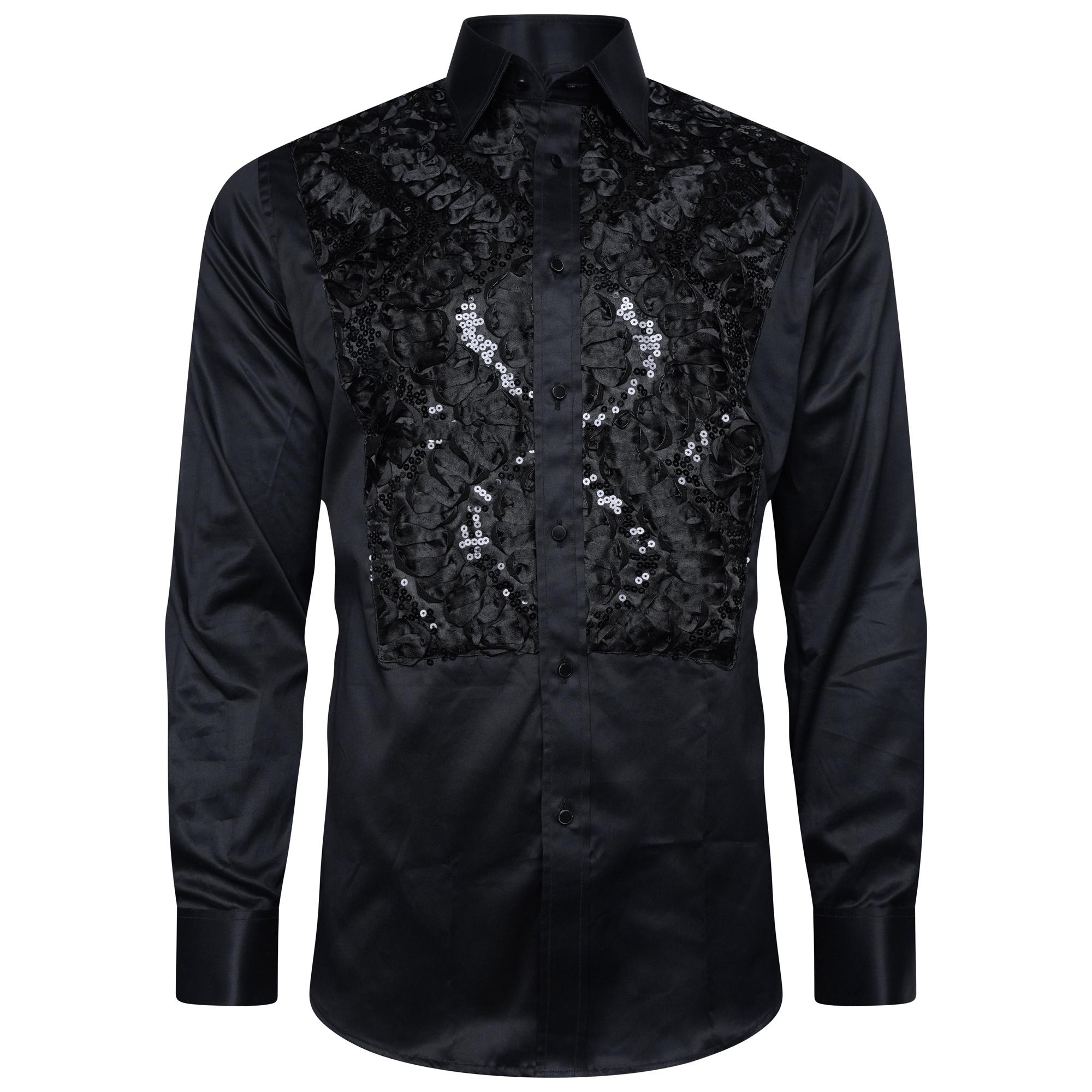 Men's Formal Shirt Men Designer Great Quality Regular Fit Sequin Party Wedding Night Ceremony Black
