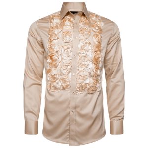 Men's Formal Shirt Men Designer Great Quality Slim Fit Party Wedding Night Ceremony Mocha