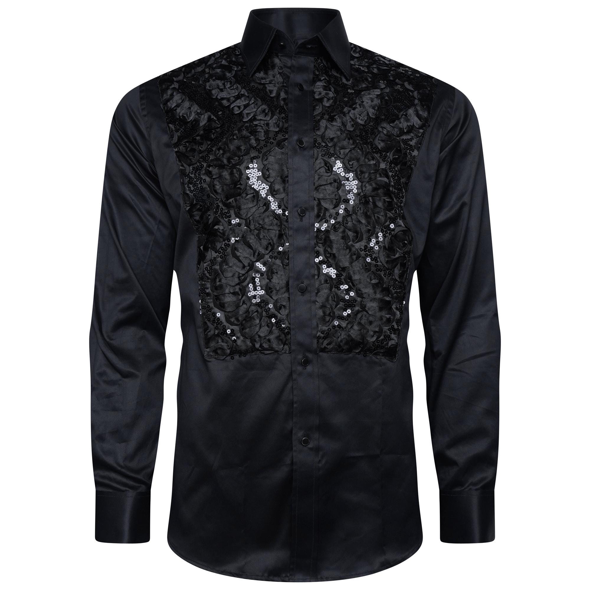 Men's Formal Shirt Men Designer Great Quality Slim Fit Sequin Party Wedding Night Ceremony Black
