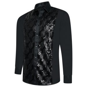 Men's Black Formal Shirt Men Designer Great Quality Slim Fit Sequin Party Wedding Night Ceremony