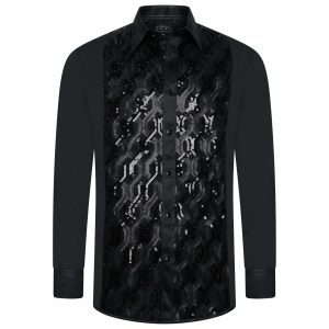 Men's Black Formal Shirt Men Designer Great Quality Regular Fit Sequin Party Wedding Night Ceremony