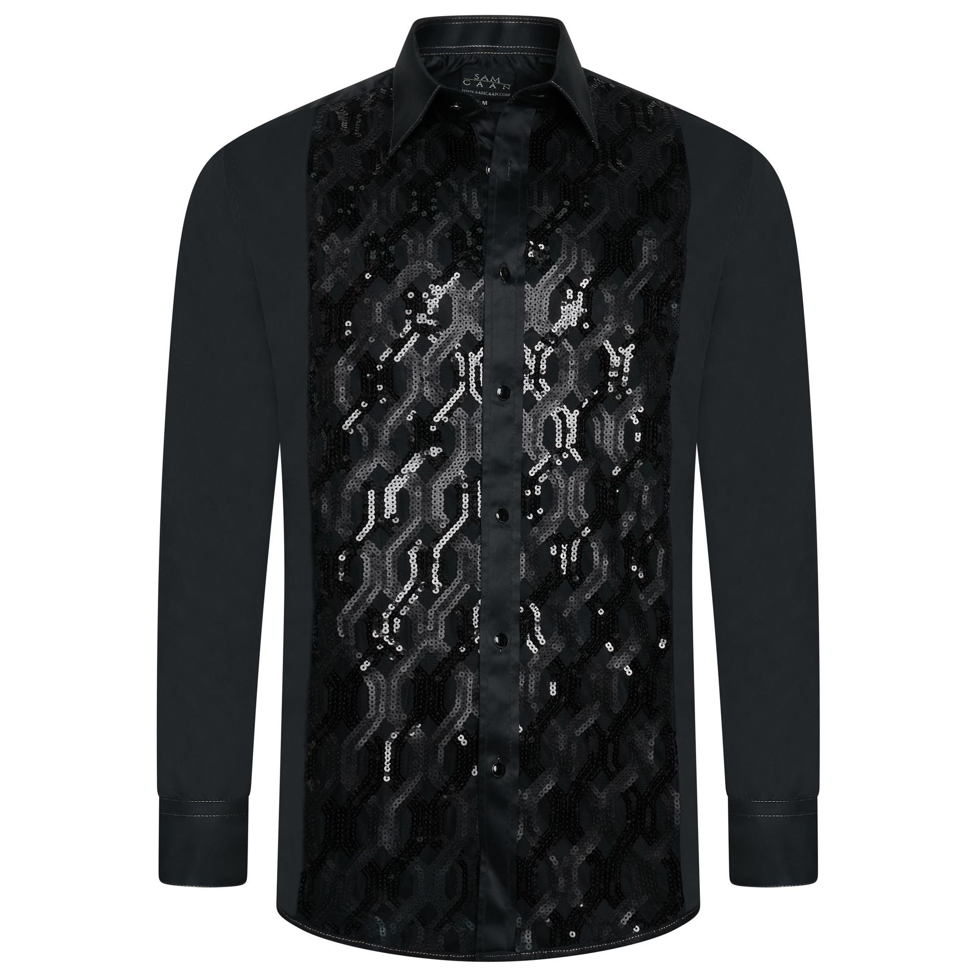 Men's Black Formal Shirt Men Designer Great Quality Regular Fit Sequin Party Wedding Night Ceremony