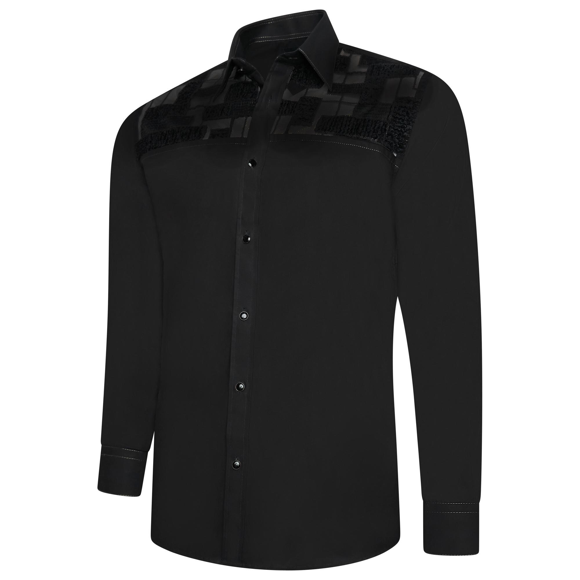Men's Black Formal Shirt Men Designer Great Quality Slim Fit Sheer Mesh Party Wedding Night Ceremony