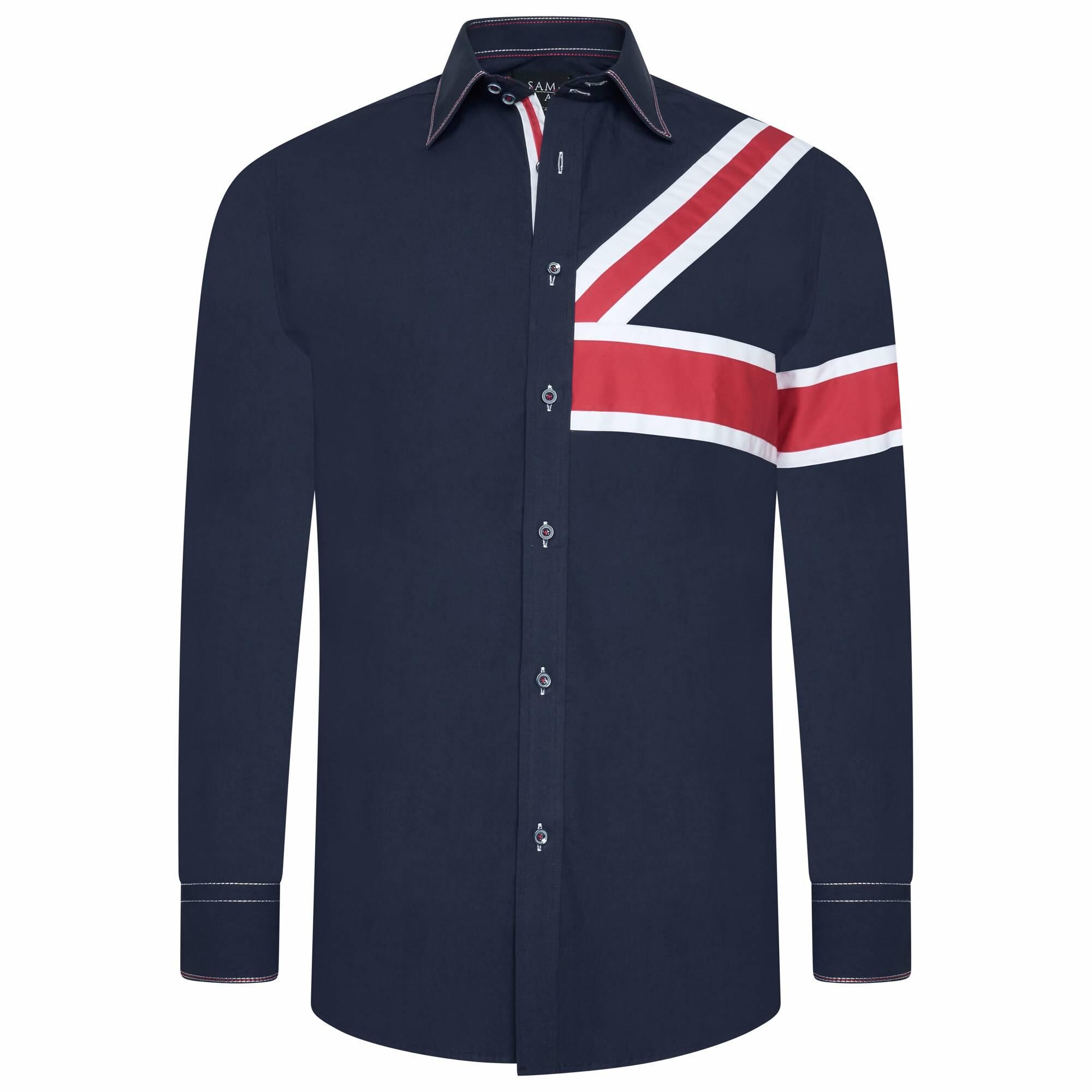 Men's Union Jack Formal Shirt Men Italian Shirt Designer Great Quality Slim Fit Navy