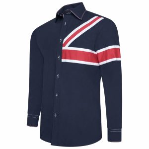 Men's Union Jack Formal Shirt Men Italian Shirt Designer Great Quality Slim Fit Navy