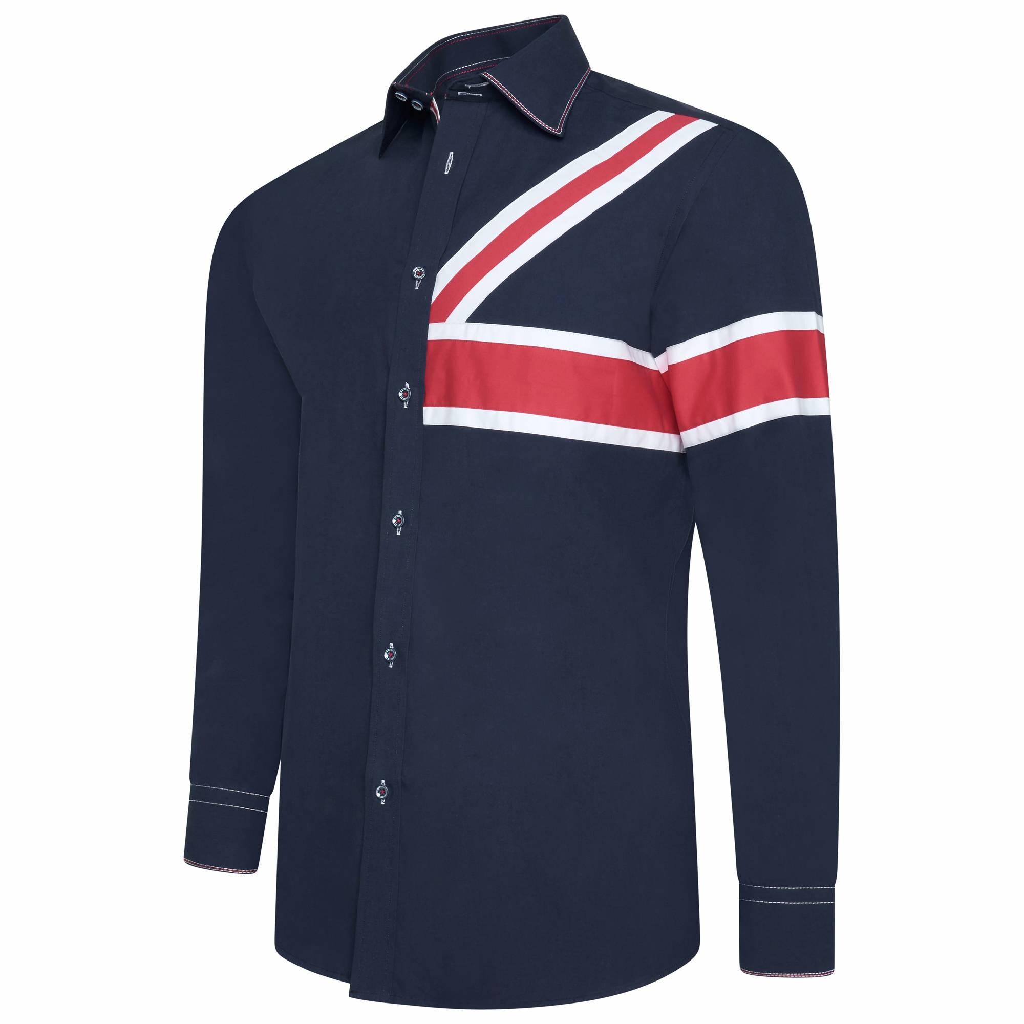 Men's Union Jack Formal Shirt Men Italian Shirt Designer Great Quality Slim Fit Navy
