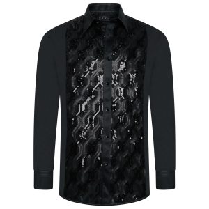 Men's Black Formal Shirt Men Designer Great Quality Slim Fit Sequin Party Wedding Night Ceremony