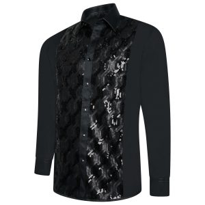Men's Black Formal Shirt Men Designer Great Quality Regular Fit Sequin Party Wedding Night Ceremony