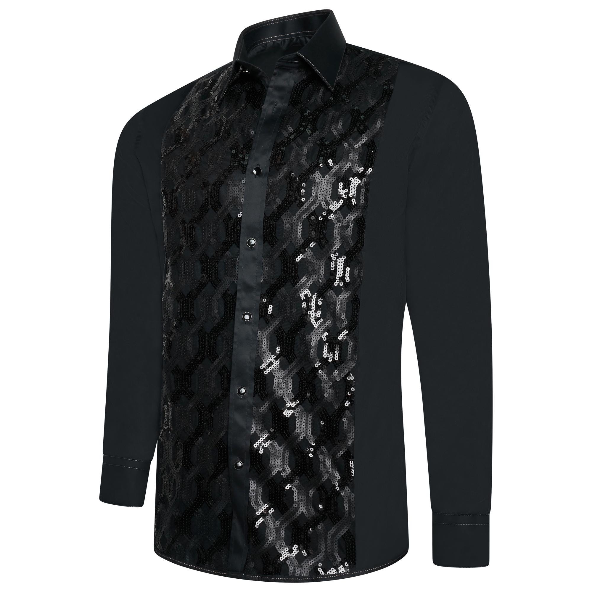 Men's Black Formal Shirt Men Designer Great Quality Regular Fit Sequin Party Wedding Night Ceremony