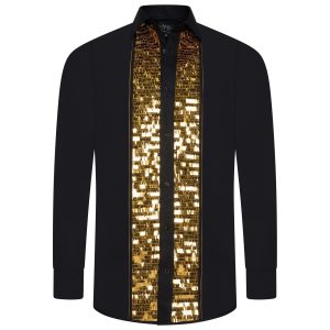Men's Formal Shirt Black Men Designer Great Quality Slim Fit Sequin Party Wedding Night Ceremony