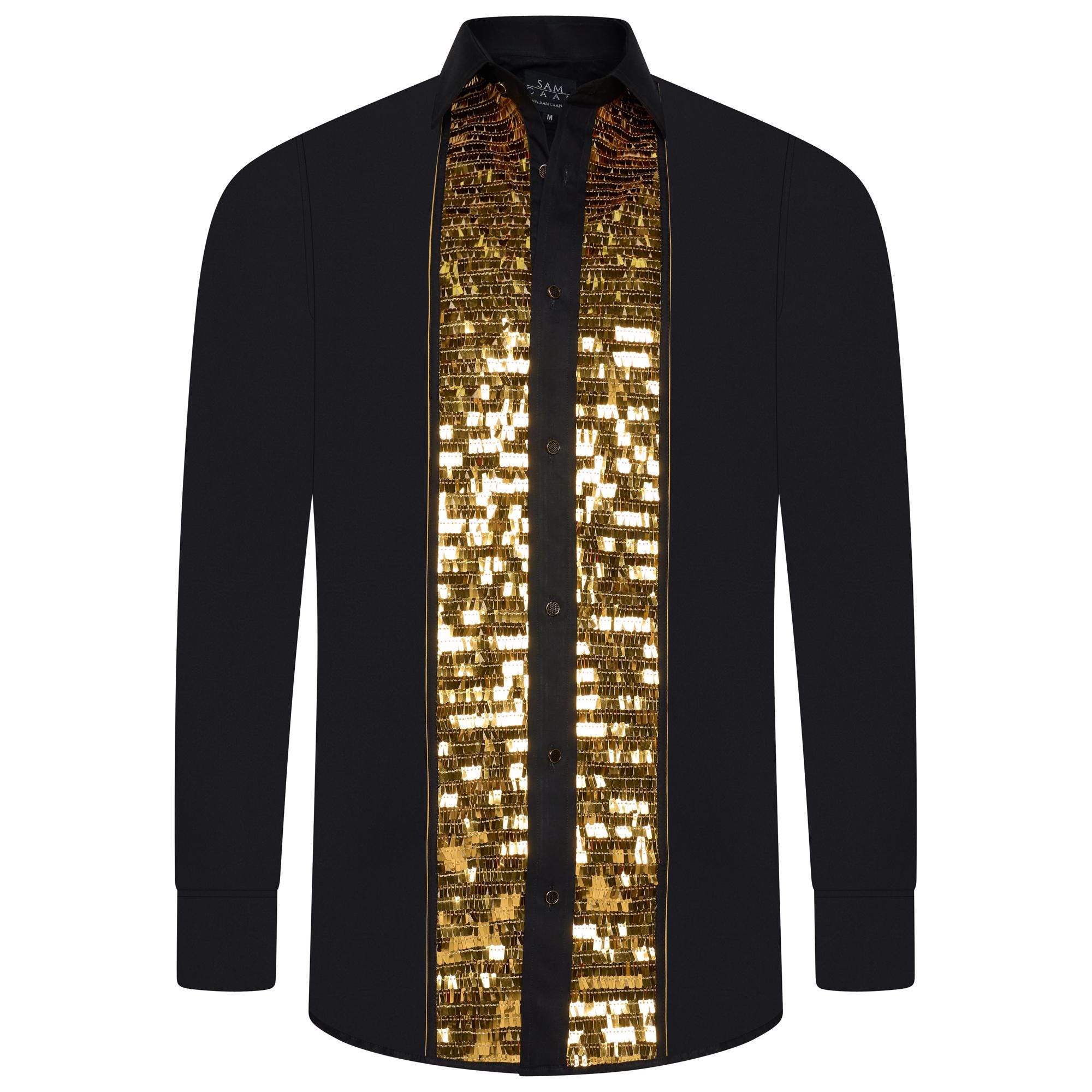 Men's Formal Shirt Black Men Designer Great Quality Slim Fit Sequin Party Wedding Night Ceremony