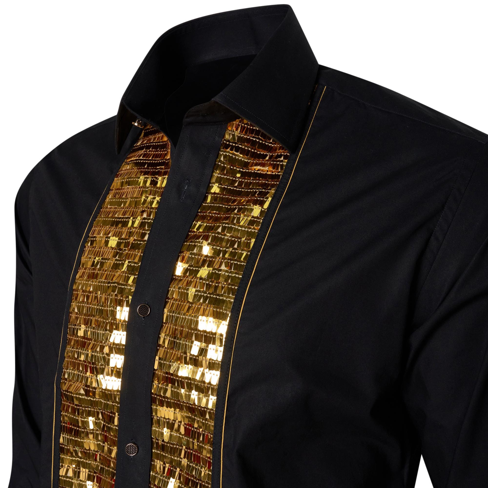 Men's Formal Shirt Black Men Designer Great Quality Slim Fit Sequin Party Wedding Night Ceremony