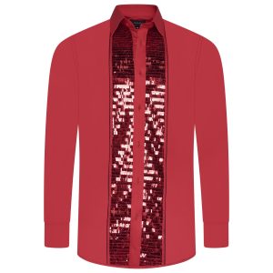 Men's Formal Shirt Men Designer Great Quality Regular Fit Sequin Party Wedding Night Ceremony Red