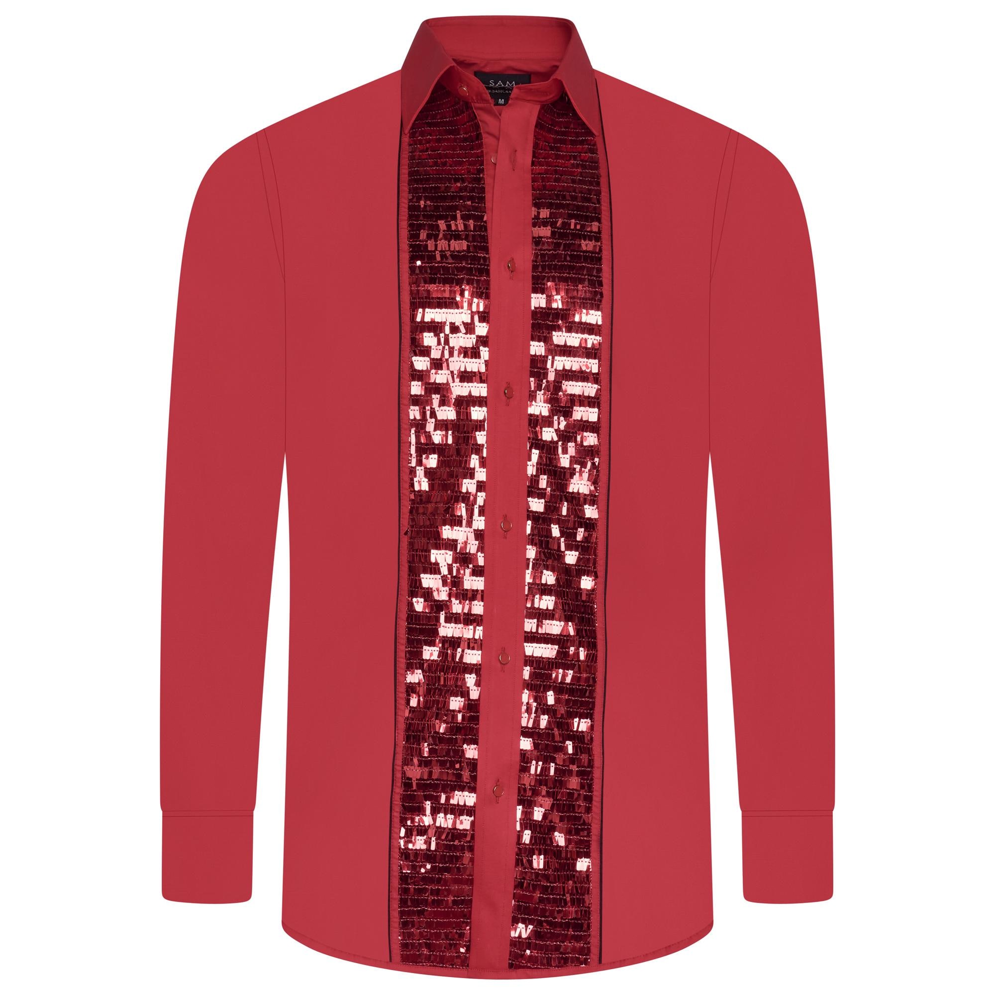 Men's Formal Shirt Men Designer Great Quality Regular Fit Sequin Party Wedding Night Ceremony Red