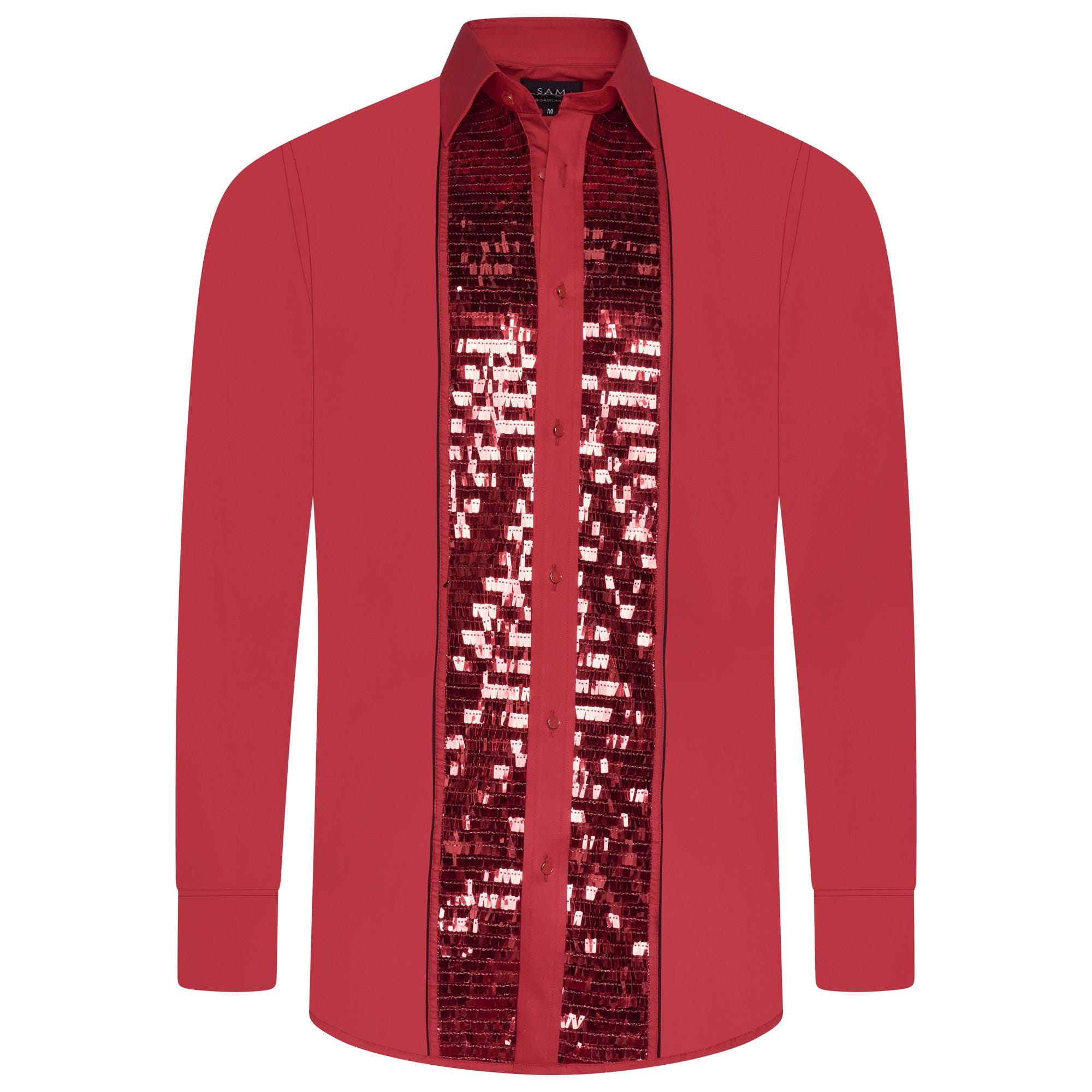 Men's Formal Shirt Red Men Designer Great Quality Slim Fit Sequin Party Wedding Night Ceremony