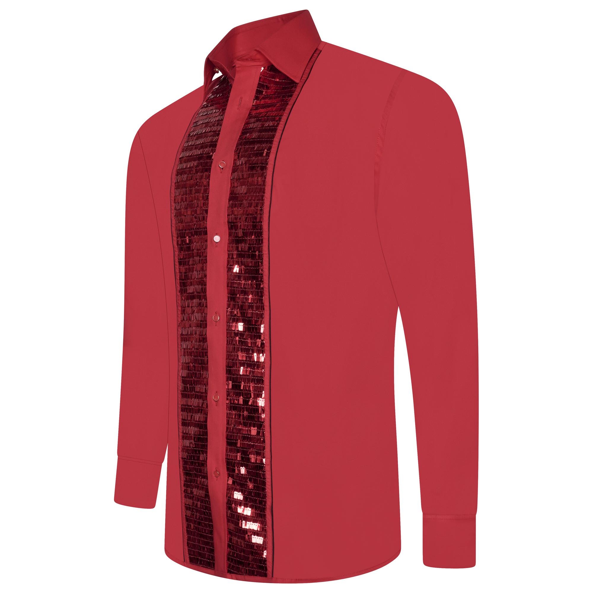 Men's Formal Shirt Red Men Designer Great Quality Slim Fit Sequin Party Wedding Night Ceremony