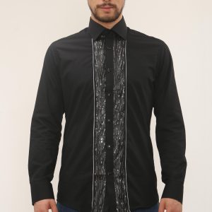 Men's Formal Shirt Black Men Designer Great Quality Slim Fit Sequin Party Wedding Night Ceremony