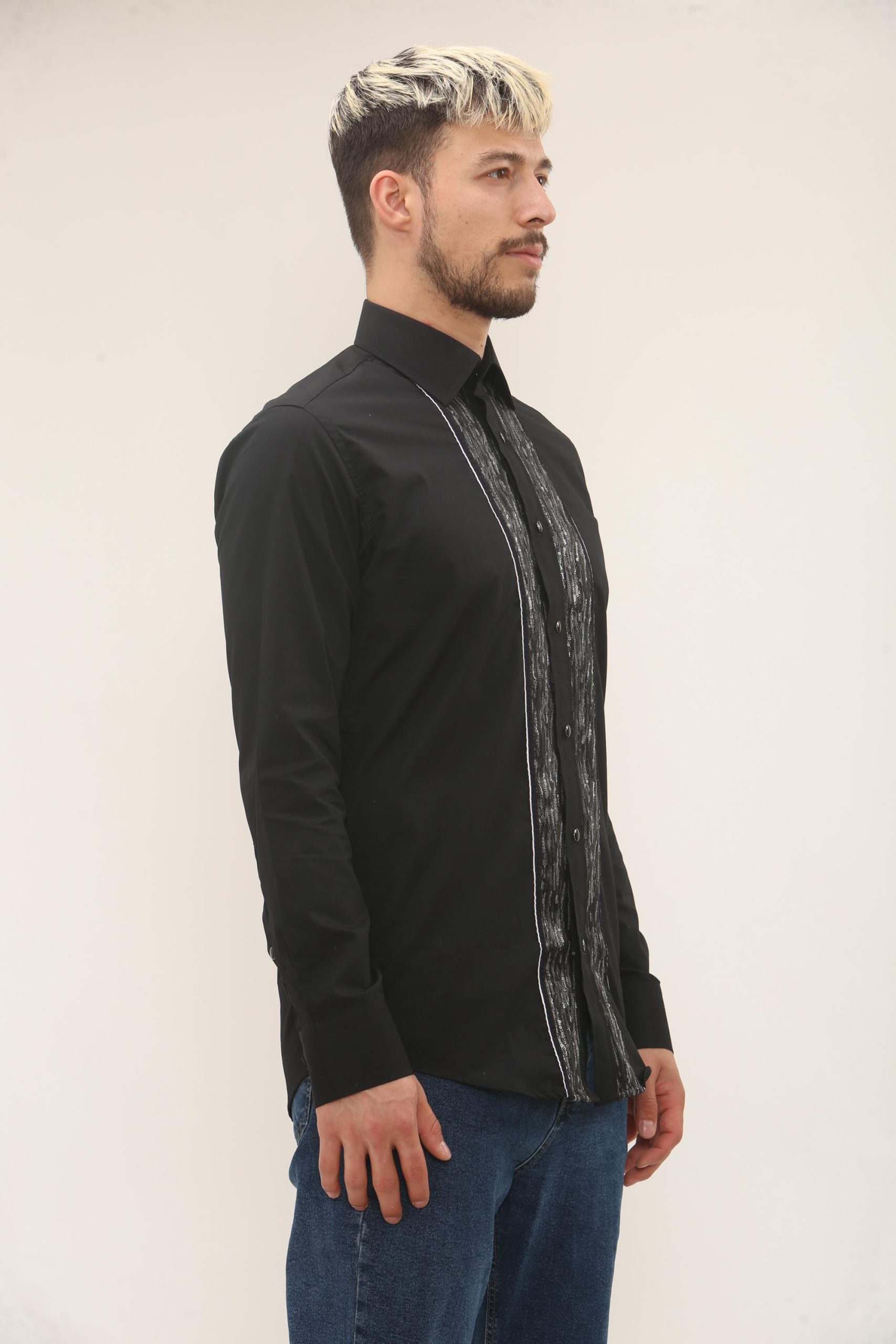 Men's Formal Shirt Men Designer Great Quality Regular Fit Sequin Party Black Wedding Night Ceremony