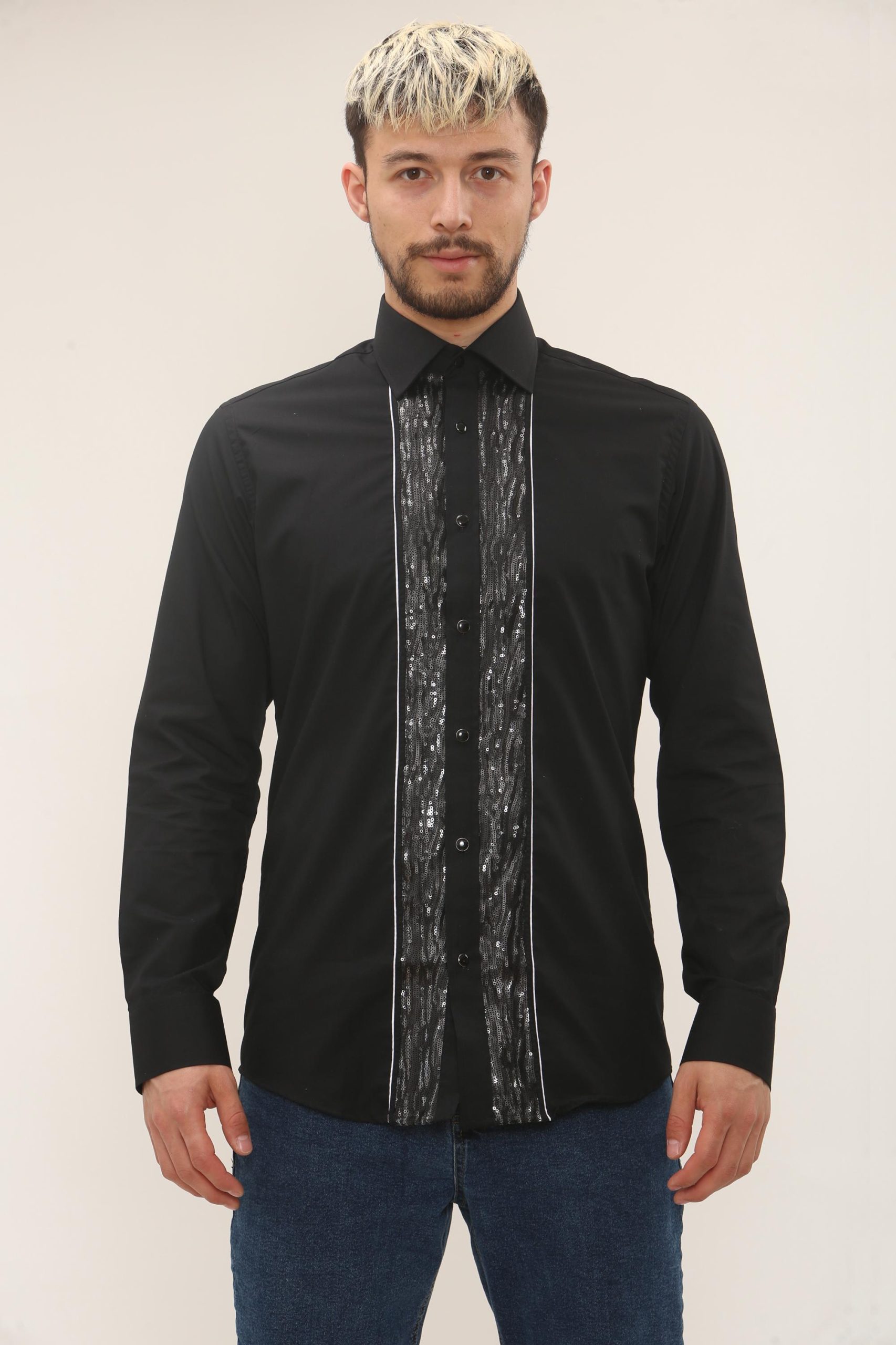 Men's Formal Shirt Men Designer Great Quality Regular Fit Sequin Party Black Wedding Night Ceremony