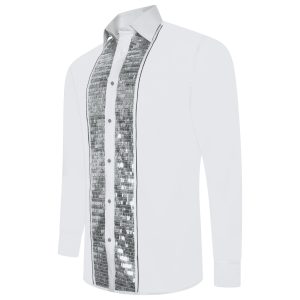 Men's Formal Shirt White Men Designer Great Quality Slim Fit Sequin Party Wedding Night Ceremony
